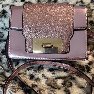 Women's Rose Pink Glitter Crossbody Bag with Gold Hardware